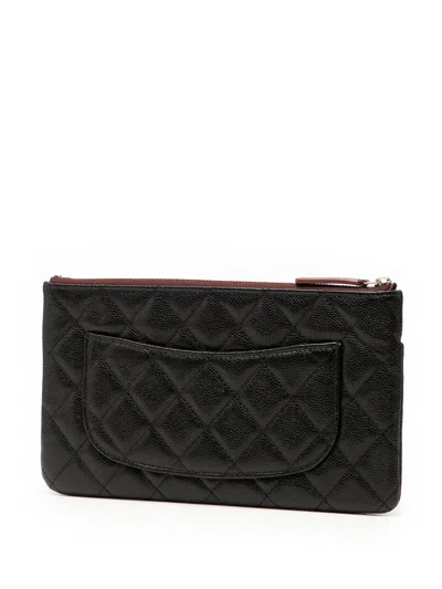 Pre-owned Chanel 2020 Quilted Caviar Double Zip Cosmetic Case Clutch Bag In Black