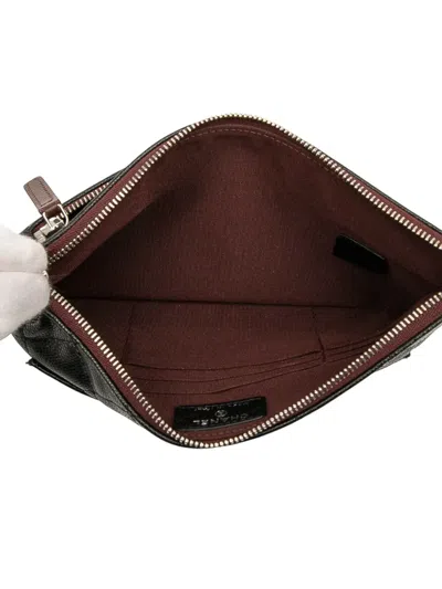 Pre-owned Chanel 2020 Quilted Caviar Double Zip Cosmetic Case Clutch Bag In Black