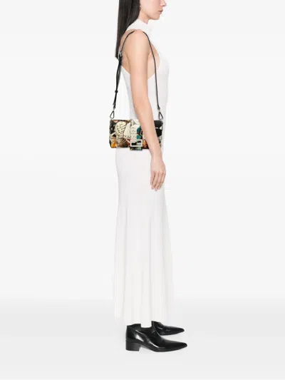 Pre-owned Fendi 2010-2025 Nylon Karl Kollage Convertible Baguette Satchel In Black