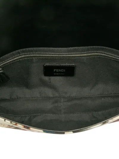 Pre-owned Fendi 2010-2025 Nylon Karl Kollage Convertible Baguette Satchel In Black