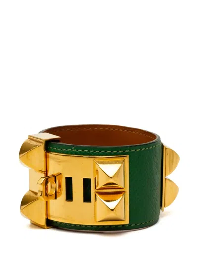 Pre-owned Hermes 1994 Leather And Gold Plated Collier De Chien Bracelet Costume Bracelet