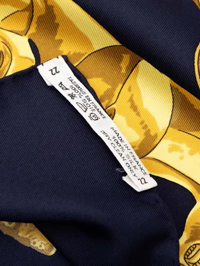 Pre-owned Hermes 2000-2020 Les Cavaliers D Or Silk Scarf Scarves In Blue