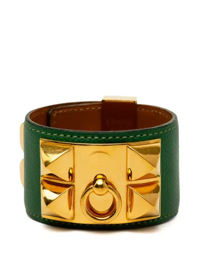 Pre-owned Hermes 1994 Leather And Gold Plated Collier De Chien Bracelet Costume Bracelet