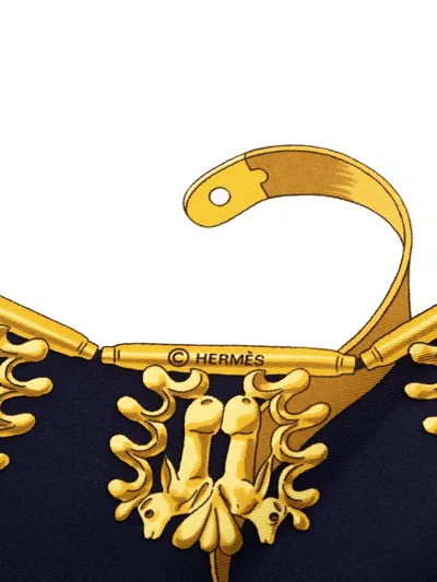 Pre-owned Hermes 2000-2020 Les Cavaliers D Or Silk Scarf Scarves In Blue