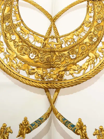 Pre-owned Hermes 2000-2020 Les Cavaliers D Or Silk Scarf Scarves In Blue