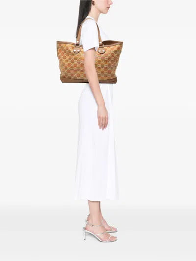 Pre-owned Gucci 2000-2015 Gg Straw Libeccio Sunset Tote Bag In Brown