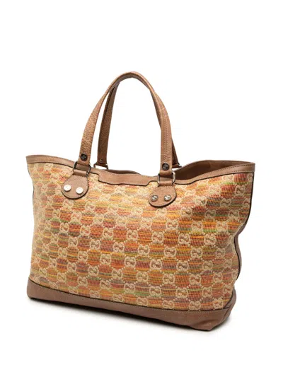 Pre-owned Gucci 2000-2015 Gg Straw Libeccio Sunset Tote Bag In Brown