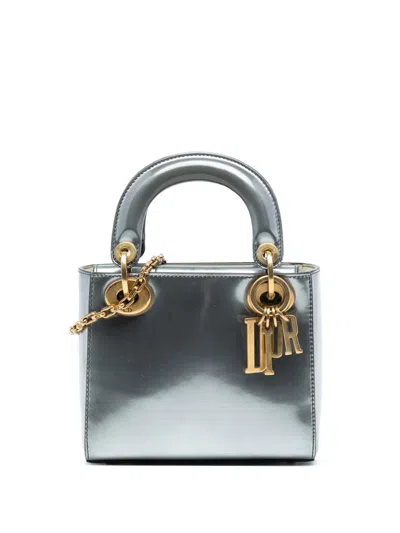 Pre-owned Dior 2018 Mini Metallic Patent Lady  Satchel In Silver