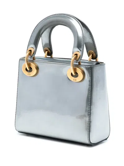 Pre-owned Dior 2018 Mini Metallic Patent Lady  Satchel In Silver