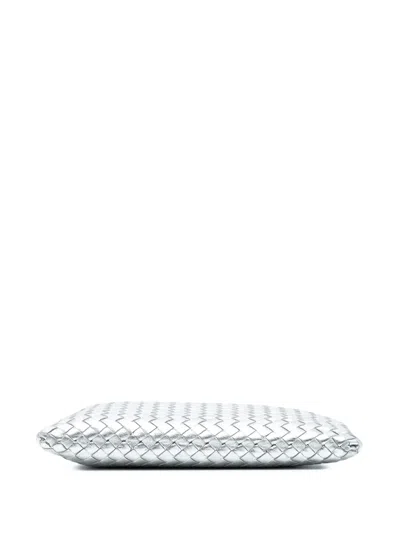 Pre-owned Bottega Veneta 2012-2025 Metallic Leather Intrecciato Clutch Bag In Silver