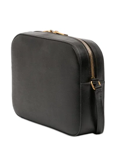 Pre-owned Saint Laurent 2015 Grain De Poudre Classic Monogram Crossbody Bag In Black