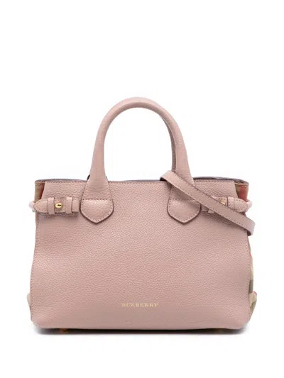 Pre-owned Burberry 2000-2025 Small Calfskin And House Check Banner Satchel In Pink