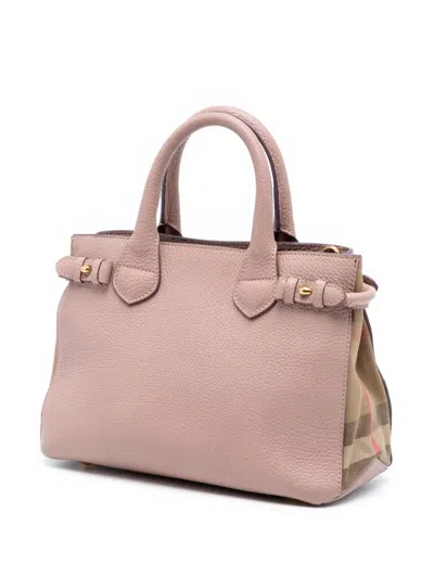 Pre-owned Burberry 2000-2025 Small Calfskin And House Check Banner Satchel In Pink