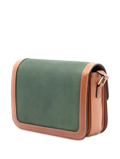 Pre-owned Celine 2019 Teen Canvas And Calfskin Triomphe Crossbody Bag In Green