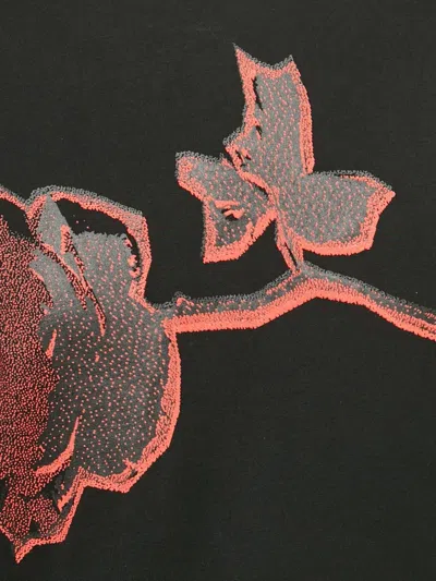 Pre-owned Calvin Klein Vintage Rose-print Long-sleeve T-shirt In Black