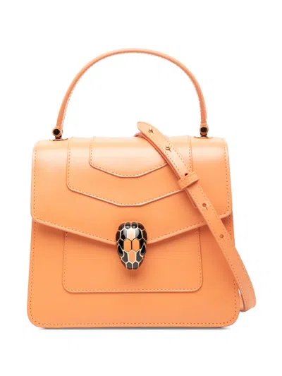 Pre-owned Bvlgari 2010-2024 Small Calfskin Serpenti Forever Top Handle Bag Satchel In Orange