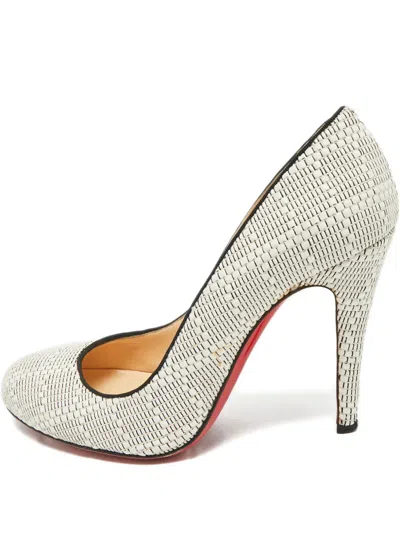 Pre-owned Christian Louboutin Woven Round-toe Pumps In White