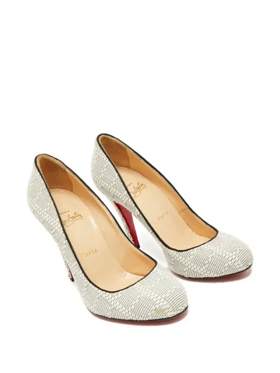 Pre-owned Christian Louboutin Woven Round-toe Pumps In White
