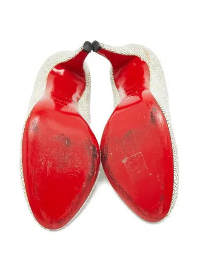 Pre-owned Christian Louboutin Woven Round-toe Pumps In White