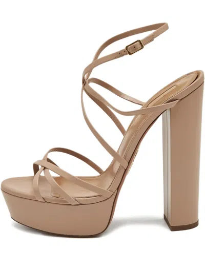 Pre-owned Aquazzura Gin Plateau Platform Leather Sandals In Neutral