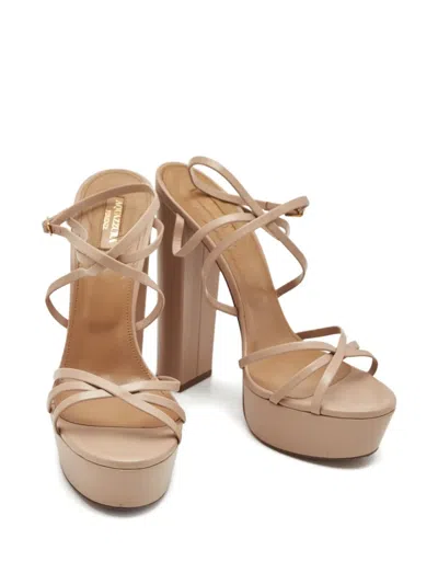Pre-owned Aquazzura Gin Plateau Platform Leather Sandals In Neutral