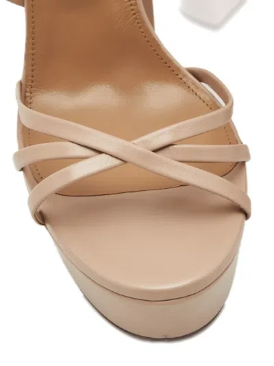 Pre-owned Aquazzura Gin Plateau Platform Leather Sandals In Neutral