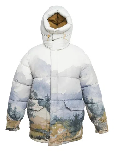 Pre-owned Gucci X The North Face Graphic-print Puffer Jacket In White