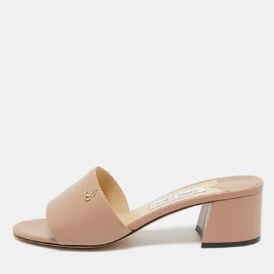 Pre-owned Jimmy Choo Minea Leather Block Heel Sandals In Neutral