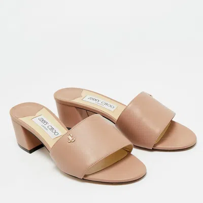 Pre-owned Jimmy Choo Minea Leather Block Heel Sandals In Neutral