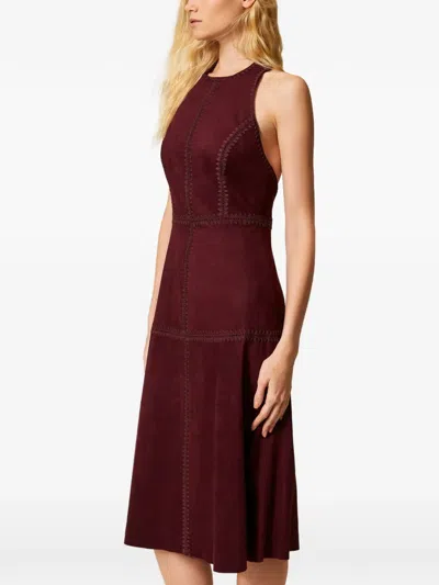 Twinset Embroidery Suede Midi Dress In Brown