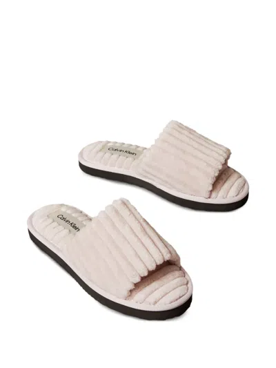 Calvin Klein Ribbed-pattern Slippers In White