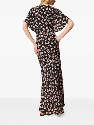 Twinset Floral-print Maxi Dress In Black