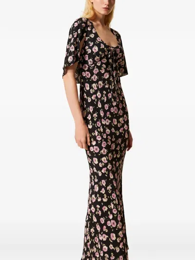 Twinset Floral-print Maxi Dress In Black