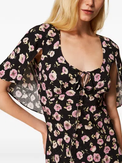 Twinset Floral-print Maxi Dress In Black