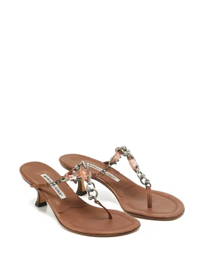 Pre-owned Manolo Blahnik Crystal-embellished Sandals In Brown