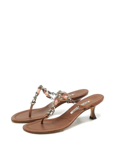 Pre-owned Manolo Blahnik Crystal-embellished Sandals In Brown