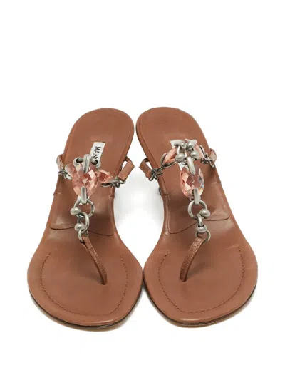 Pre-owned Manolo Blahnik Crystal-embellished Sandals In Brown