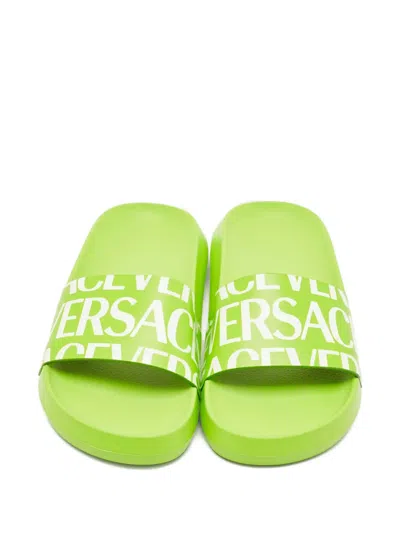 Pre-owned Versace Leather Slides In Green