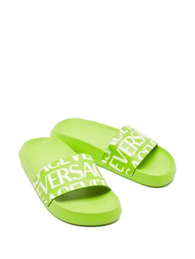 Pre-owned Versace Leather Slides In Green