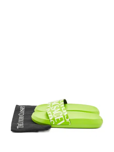 Pre-owned Versace Leather Slides In Green