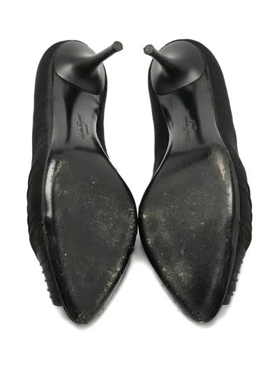 Pre-owned Ferragamo Societe Pleated Peep-toe Pumps In Black