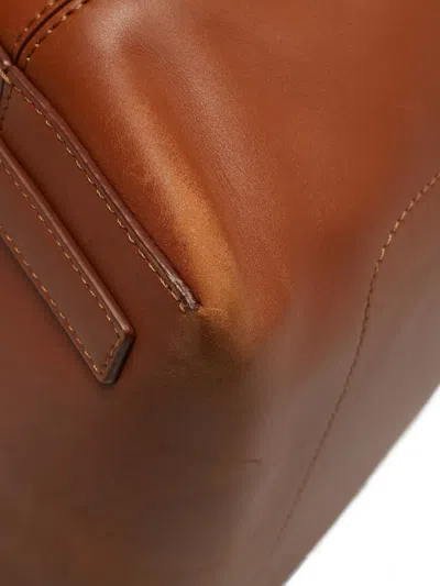 Pre-owned Burberry Society Studded Leather Tote Bag In Brown