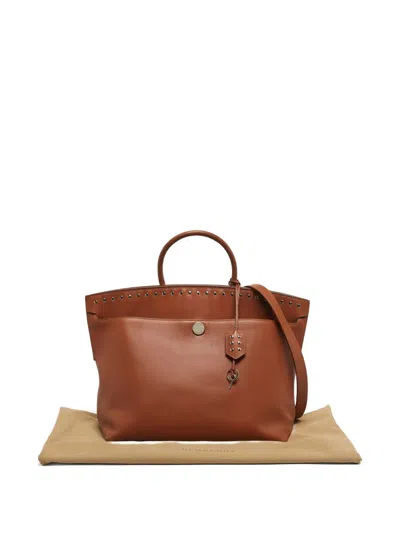 Pre-owned Burberry Society Studded Leather Tote Bag In Brown