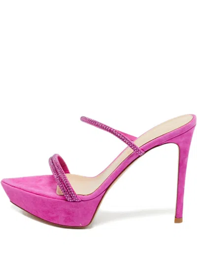 Pre-owned Gianvito Rossi Cannes Crystals Suede Sandals In Pink