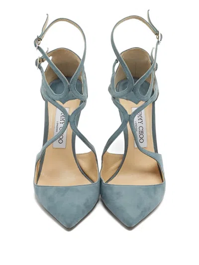 Pre-owned Jimmy Choo Lancer Crossover-straps Pumps In Blue