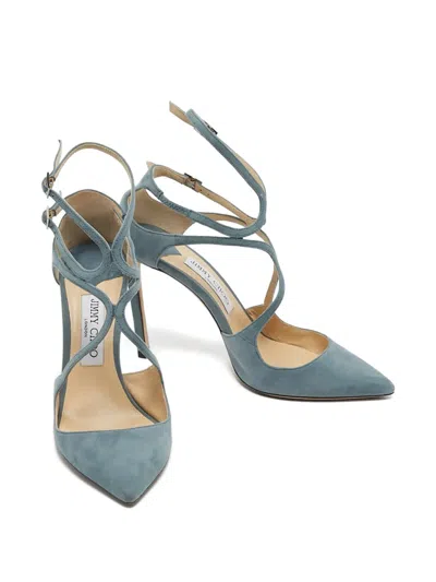 Pre-owned Jimmy Choo Lancer Crossover-straps Pumps In Blue