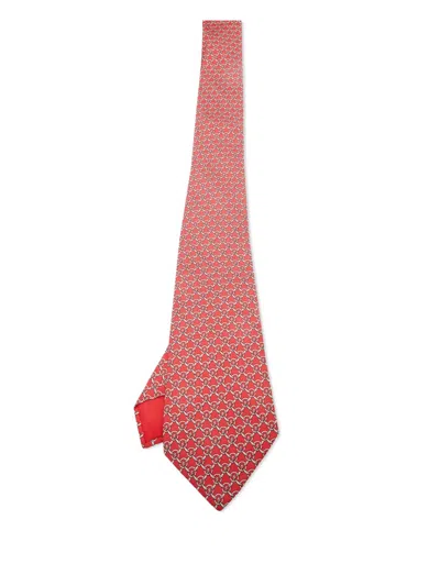 Pre-owned Hermes Silk Printed Tie In Pink