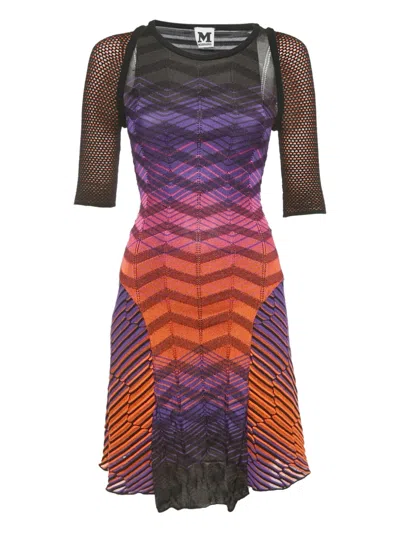 Pre-owned Missoni Chevron-knit Mini Dress In Purple