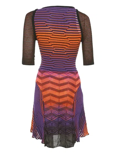 Pre-owned Missoni Chevron-knit Mini Dress In Purple
