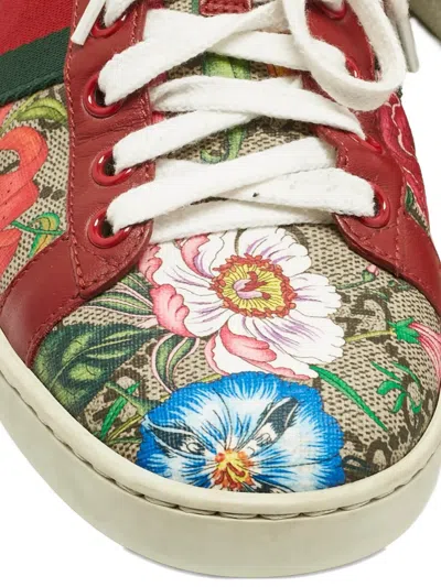 Pre-owned Gucci Canvas Floral-print Sneakers In Brown